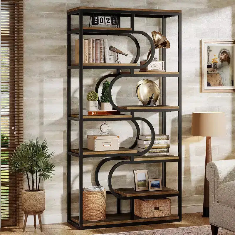 Lantine Étagère Industrielle à 5 Niveaux, Bibliothèque Étagère 71, Meuble de Rangement Autoportant pour Bureau à Domicile, Salon, Marron