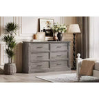 Commode de chambre à 6 tiroirs, grande commode rustique à deux niveaux avec poignées en métal, meuble en bois pour salon et couloir