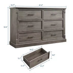 Commode de chambre à 6 tiroirs, grande commode rustique à deux niveaux avec poignées en métal, meuble en bois pour salon et couloir