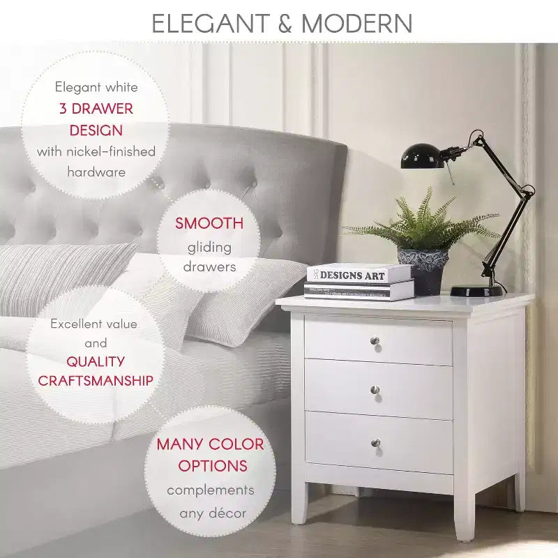 Table de chevet blanche élégante et décontractée