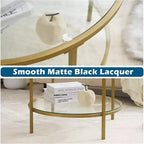 VINGLI Tables basses rondes en verre trempé de 65 cm, couleur champagne doré, à 2 niveaux avec rangement, table basse simple et moderne pour salon