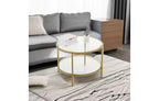 VINGLI Tables basses rondes en verre trempé de 65 cm, couleur champagne doré, à 2 niveaux avec rangement, table basse simple et moderne pour salon