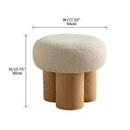 Pouffe ottoman plissé champignon, revêtement en laine d'agneau, base en placage de noyer, banc de chambre marron