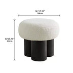 Pouffe ottoman plissé champignon, revêtement en laine d'agneau, base en placage de noyer, banc de chambre marron