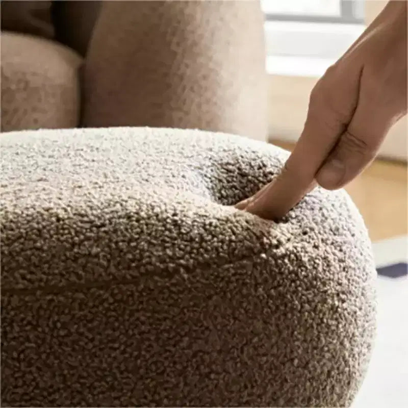 Pouffe ottoman plissé champignon, revêtement en laine d'agneau, base en placage de noyer, banc de chambre marron