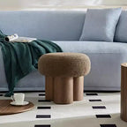 Pouffe ottoman plissé champignon, revêtement en laine d'agneau, base en placage de noyer, banc de chambre marron