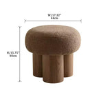 Pouffe ottoman plissé champignon, revêtement en laine d'agneau, base en placage de noyer, banc de chambre marron