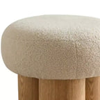 Pouffe ottoman plissé champignon, revêtement en laine d'agneau, base en placage de noyer, banc de chambre marron