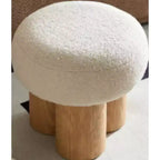 Pouffe ottoman plissé champignon, revêtement en laine d'agneau, base en placage de noyer, banc de chambre marron