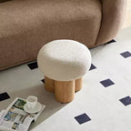 Pouffe ottoman plissé champignon, revêtement en laine d'agneau, base en placage de noyer, banc de chambre marron