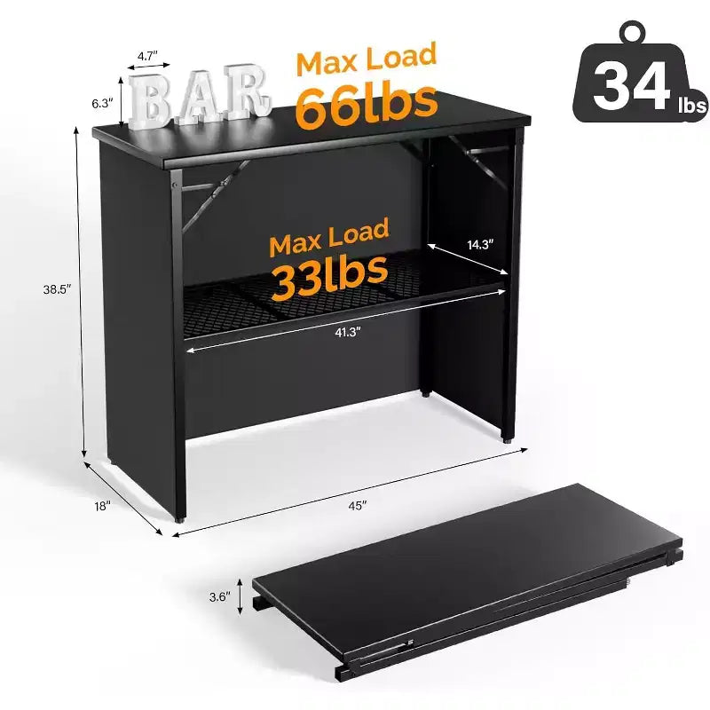 VINGLI 45 Table de bar portable de qualité commerciale pour événements, station de bar mobile, table de bar pop-up extérieure intérieure avec jupe