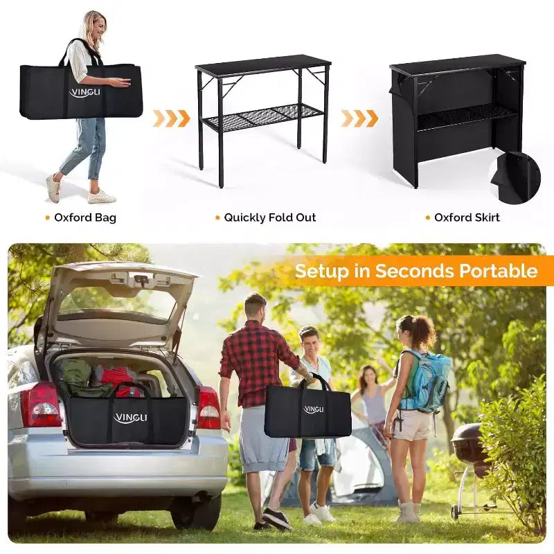 VINGLI 45 Table de bar portable de qualité commerciale pour événements, station de bar mobile, table de bar pop-up extérieure intérieure avec jupe