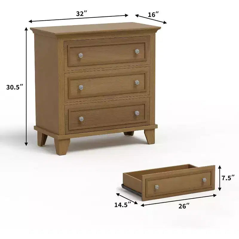 Commode moderne à 3 tiroirs, meuble de rangement en bois avec élégantes poignées métalliques, commode compacte pour chambre à coucher, salon, entrée, couloir