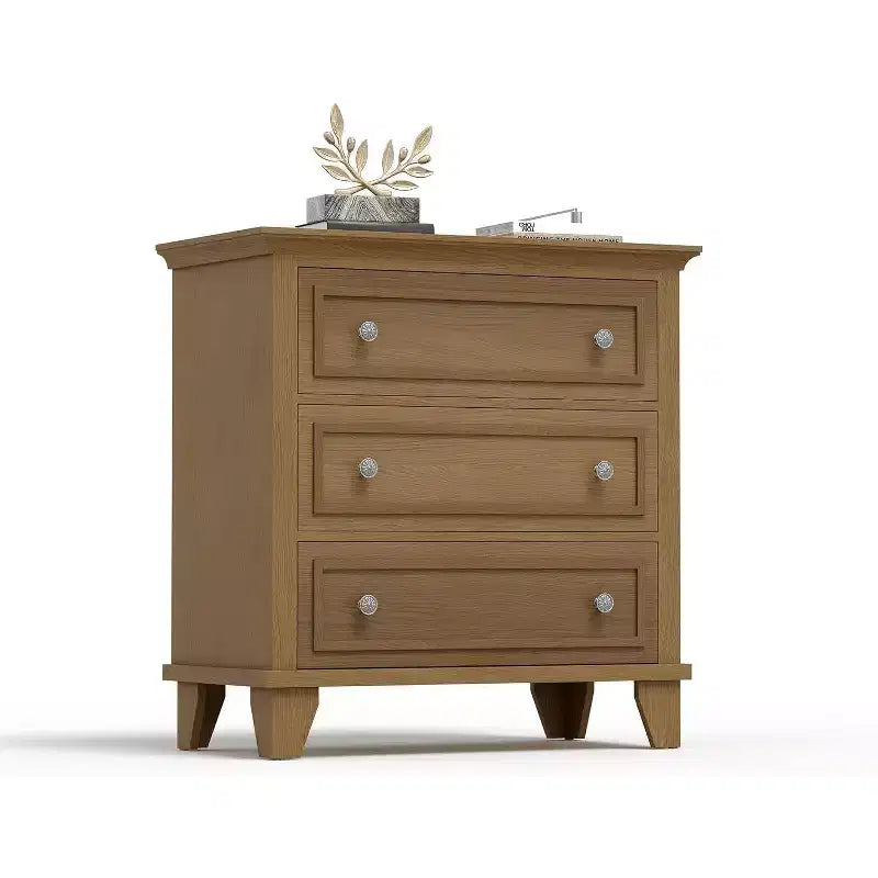 Commode moderne à 3 tiroirs, meuble de rangement en bois avec élégantes poignées métalliques, commode compacte pour chambre à coucher, salon, entrée, couloir