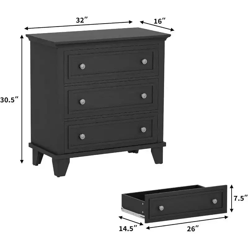 Commode moderne à 3 tiroirs, meuble de rangement en bois avec élégantes poignées métalliques, commode compacte pour chambre à coucher, salon, entrée, couloir