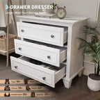 Commode moderne à 3 tiroirs, meuble de rangement en bois avec élégantes poignées métalliques, commode compacte pour chambre à coucher, salon, entrée, couloir