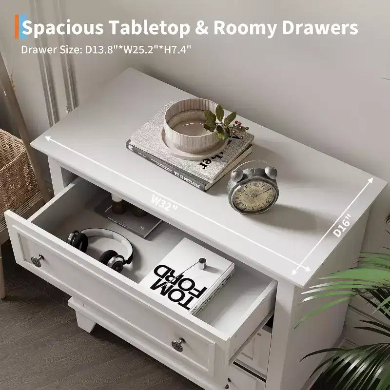 Commode moderne à 3 tiroirs, meuble de rangement en bois avec élégantes poignées métalliques, commode compacte pour chambre à coucher, salon, entrée, couloir
