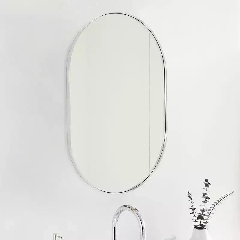 Miroir ovale mural encadré en alliage d'aluminium noir de 20 x 33 pouces pour meuble-lavabo de salle de bain