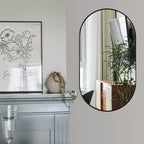 Miroir ovale mural encadré en alliage d'aluminium noir de 20 x 33 pouces pour meuble-lavabo de salle de bain