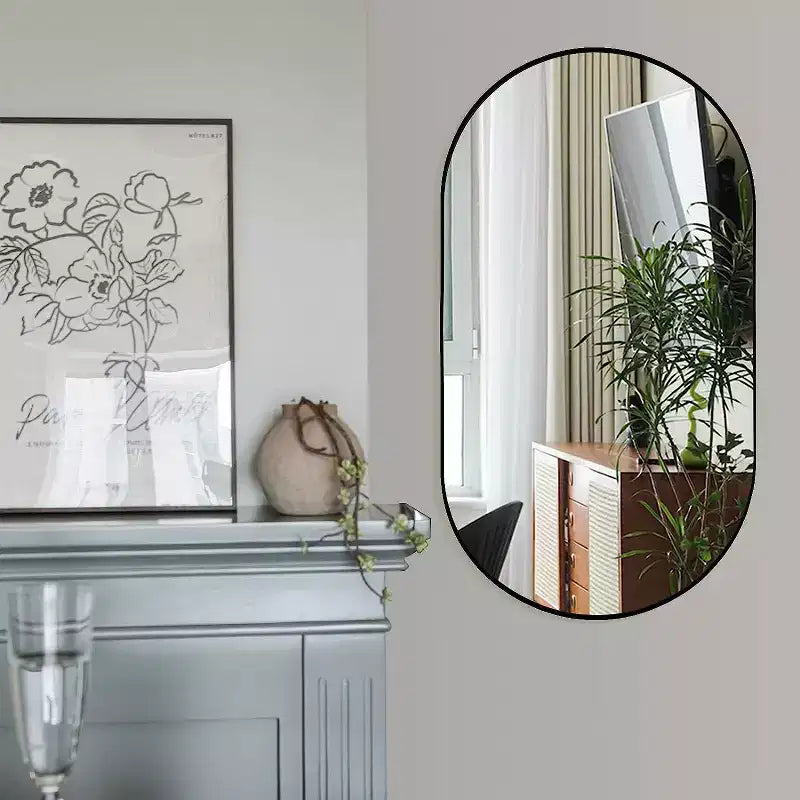 Miroir ovale mural encadré en alliage d'aluminium noir de 20 x 33 pouces pour meuble-lavabo de salle de bain