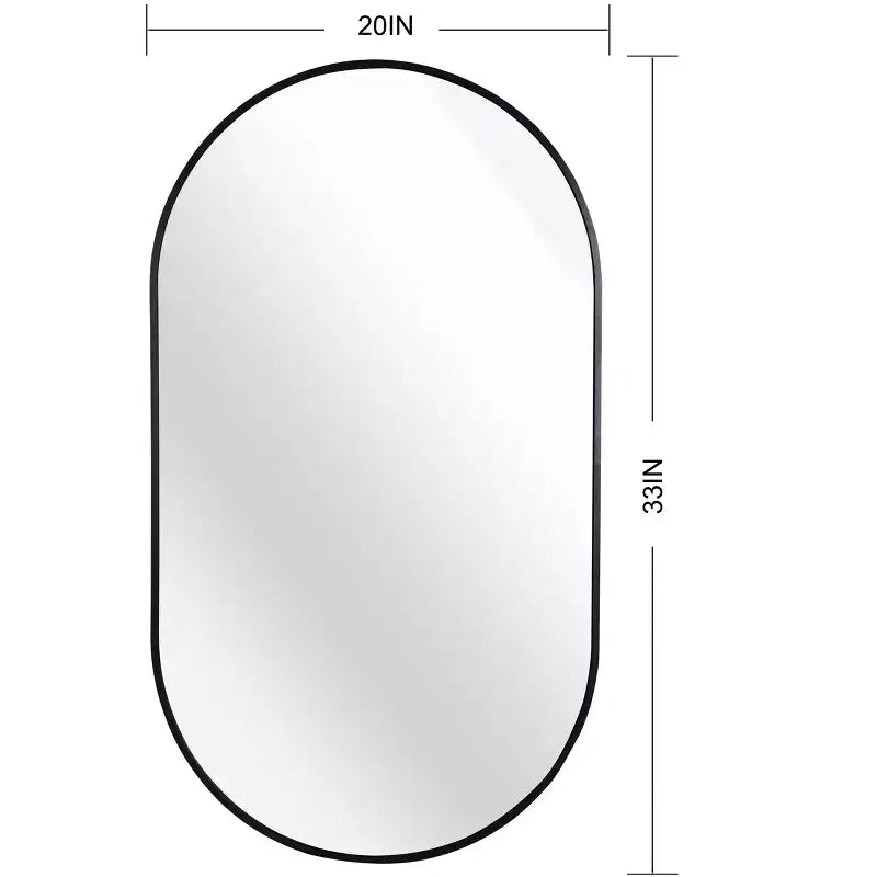 Miroir ovale mural encadré en alliage d'aluminium noir de 20 x 33 pouces pour meuble-lavabo de salle de bain