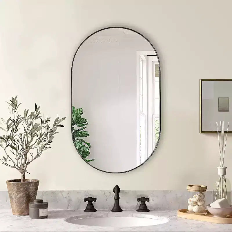 20 x 33 Inch Black Aluminum Alloy Framed Oval Mirror Wall Mirror for Bathroom Vanity