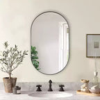 20 x 33 Inch Black Aluminum Alloy Framed Oval Mirror Wall Mirror for Bathroom Vanity