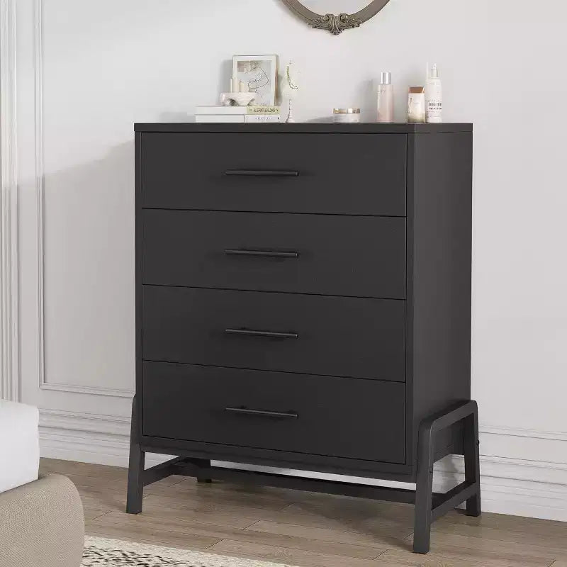 Acekool 4 Drawer Dresser Black, Modern Tall Storage Organizer, 29.5x15.5x38.6 Chest for Bedroom Living Room