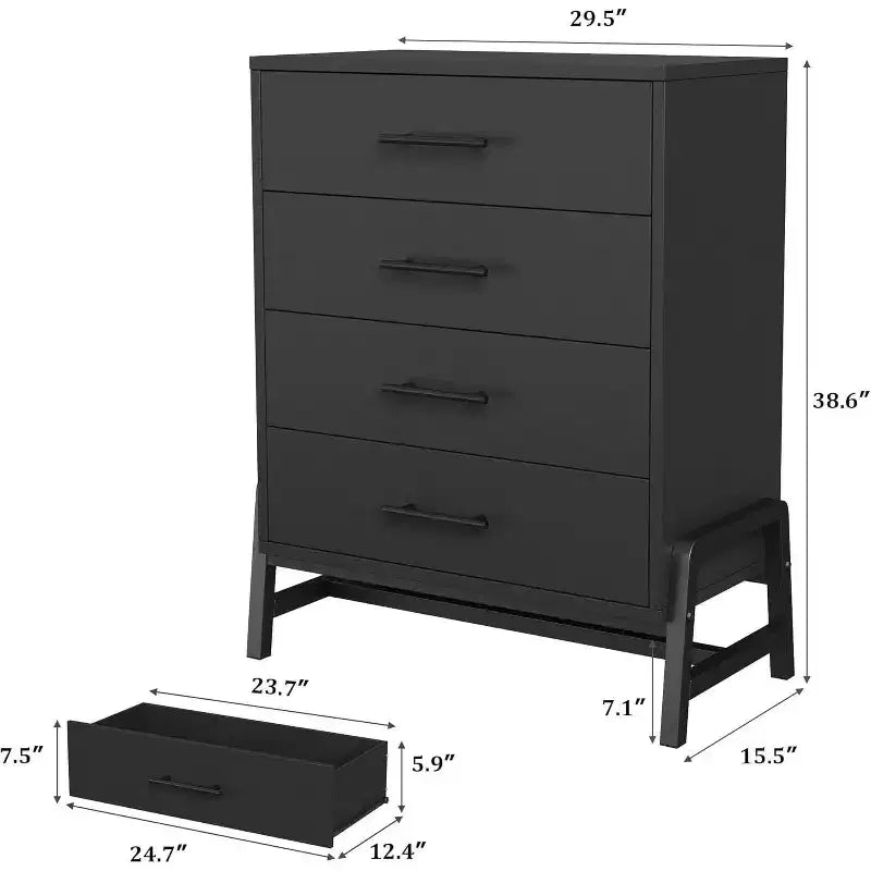 Commode Acekool à 4 tiroirs noire, organisateur de rangement haut moderne, 75x39x98 cm pour chambre à coucher ou salon