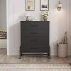 Commode Acekool à 4 tiroirs noire, organisateur de rangement haut moderne, 75x39x98 cm pour chambre à coucher ou salon