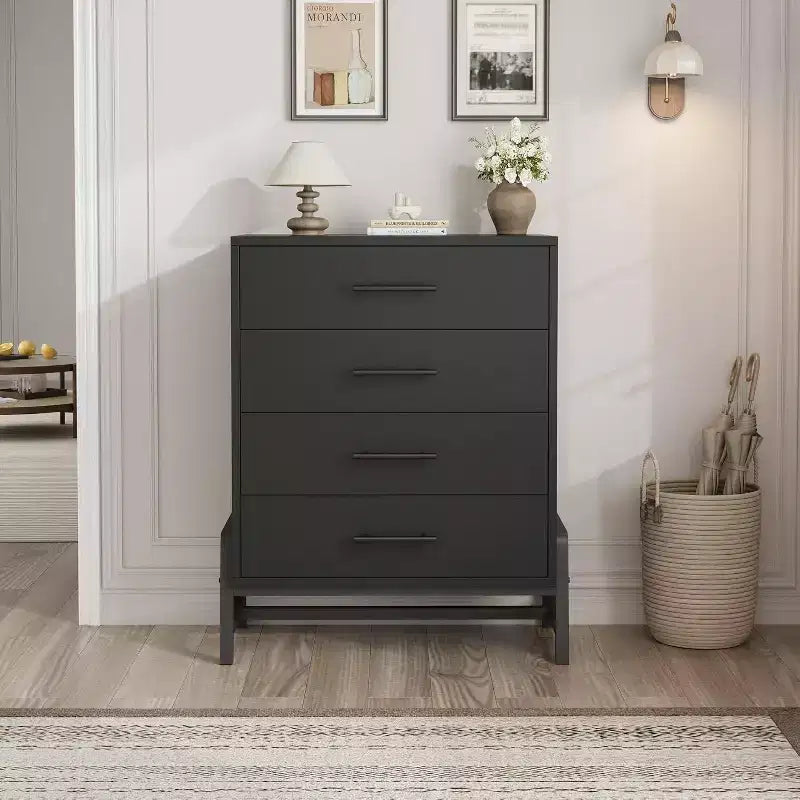 Commode Acekool à 4 tiroirs noire, organisateur de rangement haut moderne, 75x39x98 cm pour chambre à coucher ou salon