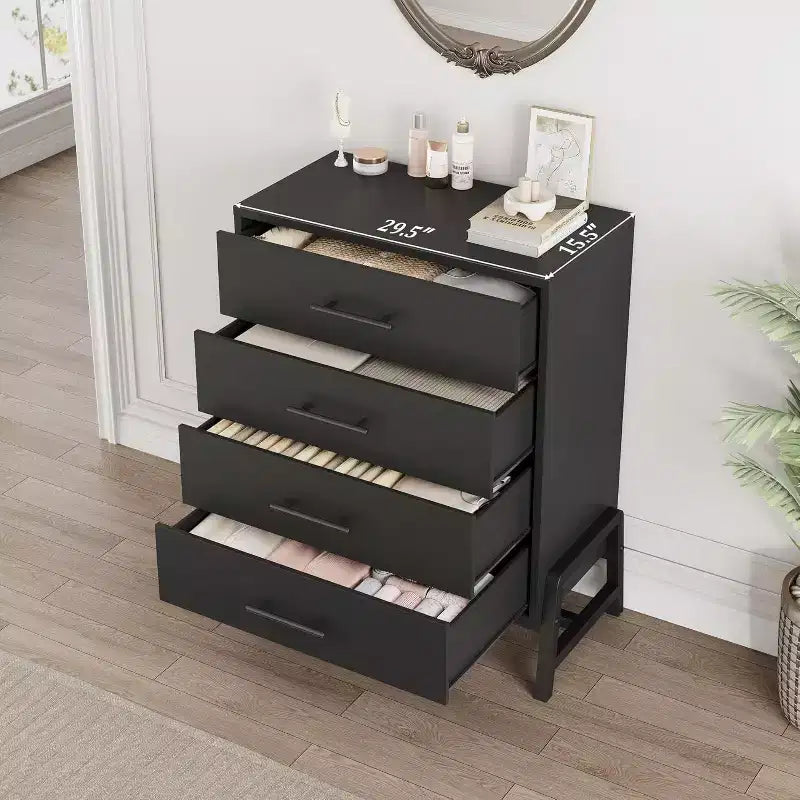 Commode Acekool à 4 tiroirs noire, organisateur de rangement haut moderne, 75x39x98 cm pour chambre à coucher ou salon
