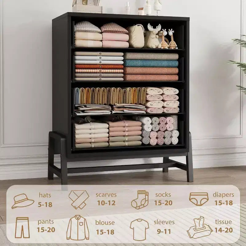 Commode Acekool à 4 tiroirs noire, organisateur de rangement haut moderne, 75x39x98 cm pour chambre à coucher ou salon