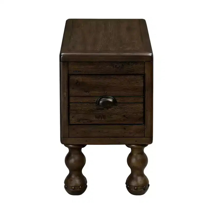 Table d'appoint rectangulaire vintage Okak avec tiroir, table d'appoint avec pieds et surface en bois, table d'appoint étroite pour petits espaces, salon