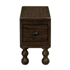 Table d'appoint rectangulaire vintage Okak avec tiroir, table d'appoint avec pieds et surface en bois, table d'appoint étroite pour petits espaces, salon