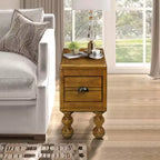 Table d'appoint rectangulaire vintage Okak avec tiroir, table d'appoint avec pieds et surface en bois, table d'appoint étroite pour petits espaces, salon