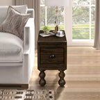 Table d'appoint rectangulaire vintage Okak avec tiroir, table d'appoint avec pieds et surface en bois, table d'appoint étroite pour petits espaces, salon