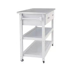 Meuble d'îlot de cuisine Okak avec plan de travail en acier inoxydable, chariot de cuisine avec 2 tiroirs et 2 étagères ouvertes, organisateur de comptoir de cuisine, blanc