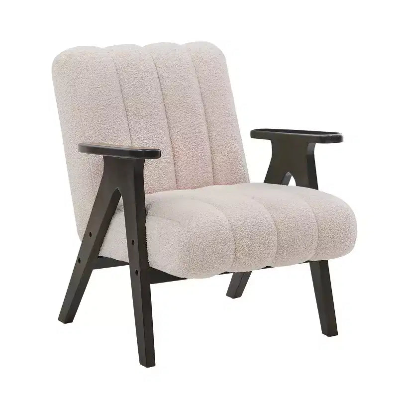 Fauteuil d'appoint moderne Homy Casa avec tissu bouclé touffeté et cadre en bois, beige