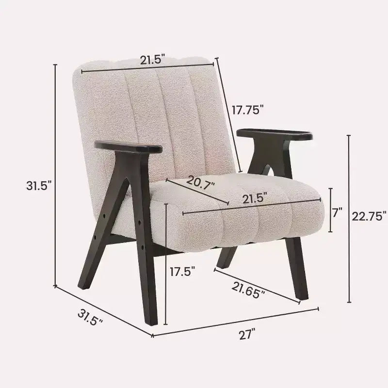 Fauteuil d'appoint moderne Homy Casa avec tissu bouclé touffeté et cadre en bois, beige
