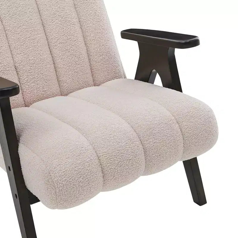 Fauteuil d'appoint moderne Homy Casa avec tissu bouclé touffeté et cadre en bois, beige
