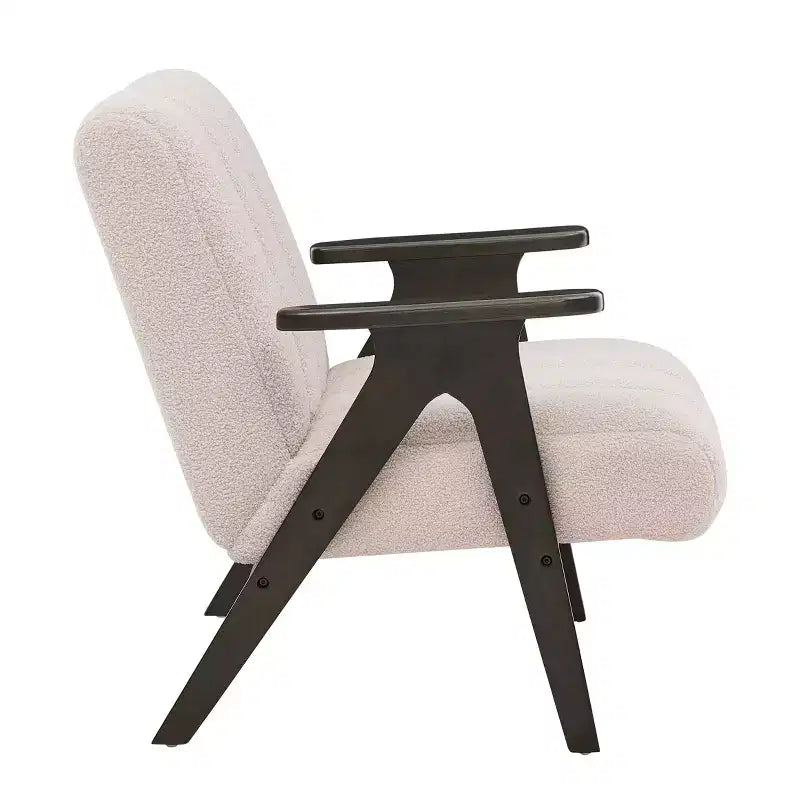 Fauteuil d'appoint moderne Homy Casa avec tissu bouclé touffeté et cadre en bois, beige