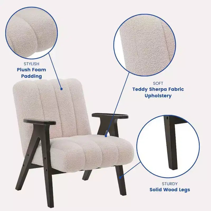 Fauteuil d'appoint moderne Homy Casa avec tissu bouclé touffeté et cadre en bois, beige