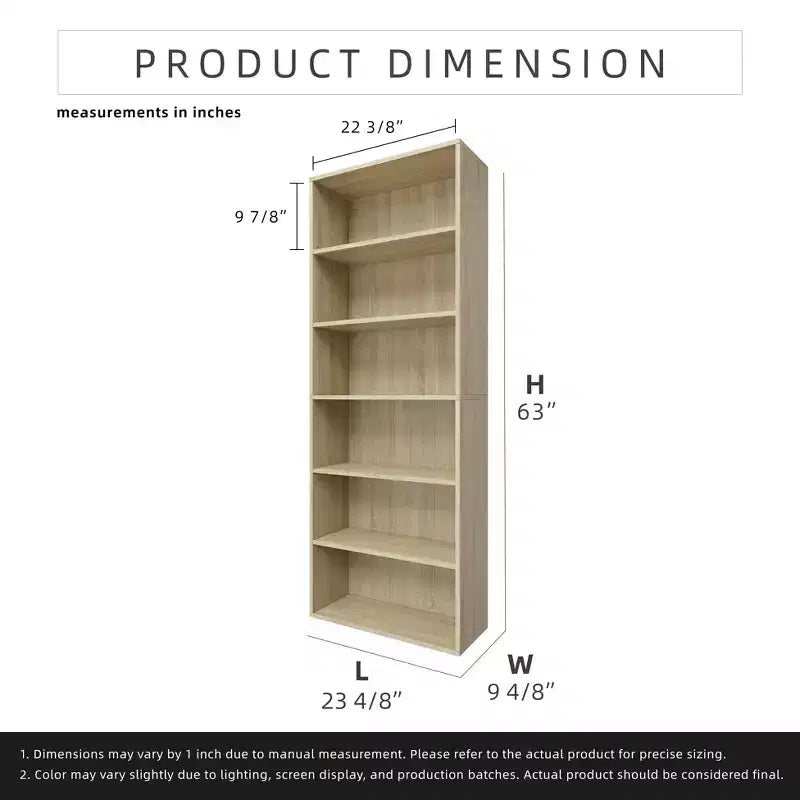 Homez Étagère bibliothèque 6 tablettes de 63,23 po de haut en bois avec tablettes réglables