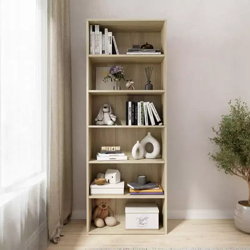 Homez Étagère bibliothèque 6 tablettes de 63,23 po de haut en bois avec tablettes réglables