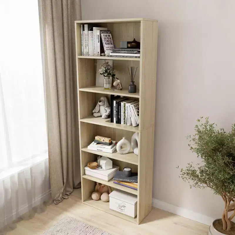 Homez Étagère bibliothèque 6 tablettes de 63,23 po de haut en bois avec tablettes réglables
