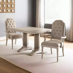 HomeRoots – Ensemble de deux chaises de salle à manger avec accoudoirs, en tissu touffeté blanc antique et couleur champagne, et bois massif