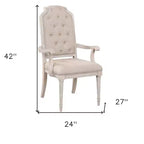 HomeRoots – Ensemble de deux chaises de salle à manger avec accoudoirs, en tissu touffeté blanc antique et couleur champagne, et bois massif
