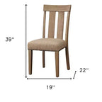HomeRoots - Lot de deux chaises de salle à manger avec dossier à lattes en bois massif et tissu d'ameublement naturel et marron