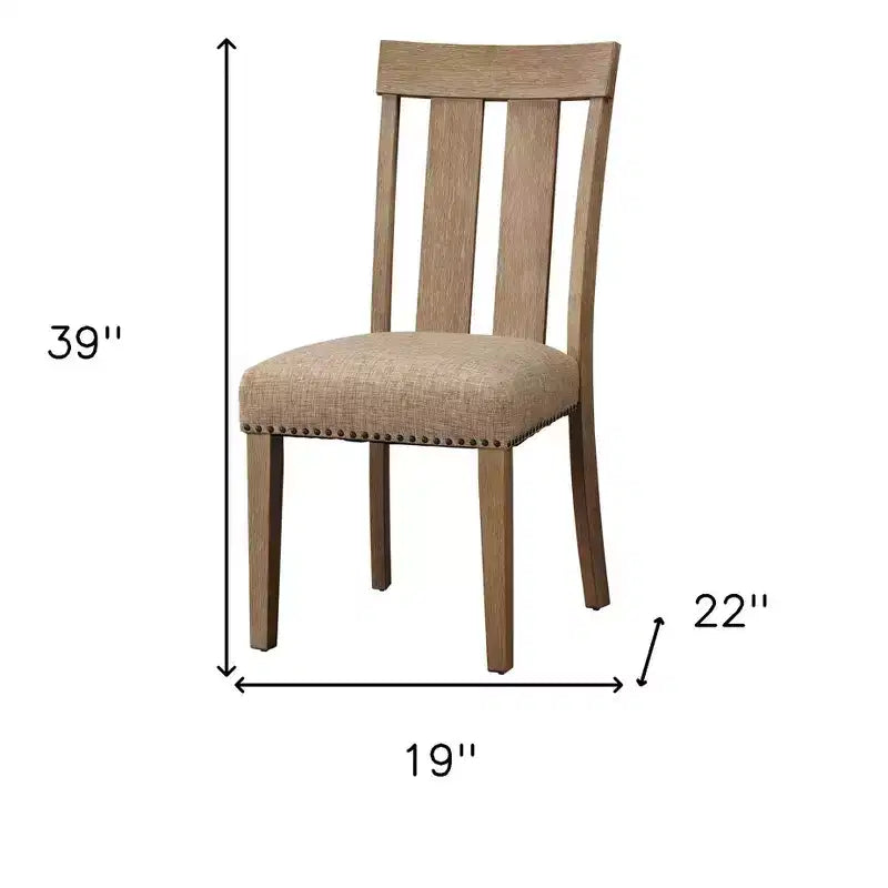 HomeRoots - Lot de deux chaises de salle à manger avec dossier à lattes en bois massif et tissu d'ameublement naturel et marron
